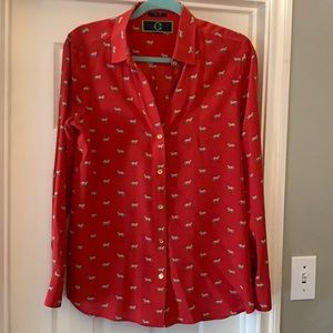 Red 100% silk blouse with fox details